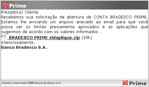 Mensagem de Phishing utilizando o banco Bradesco
